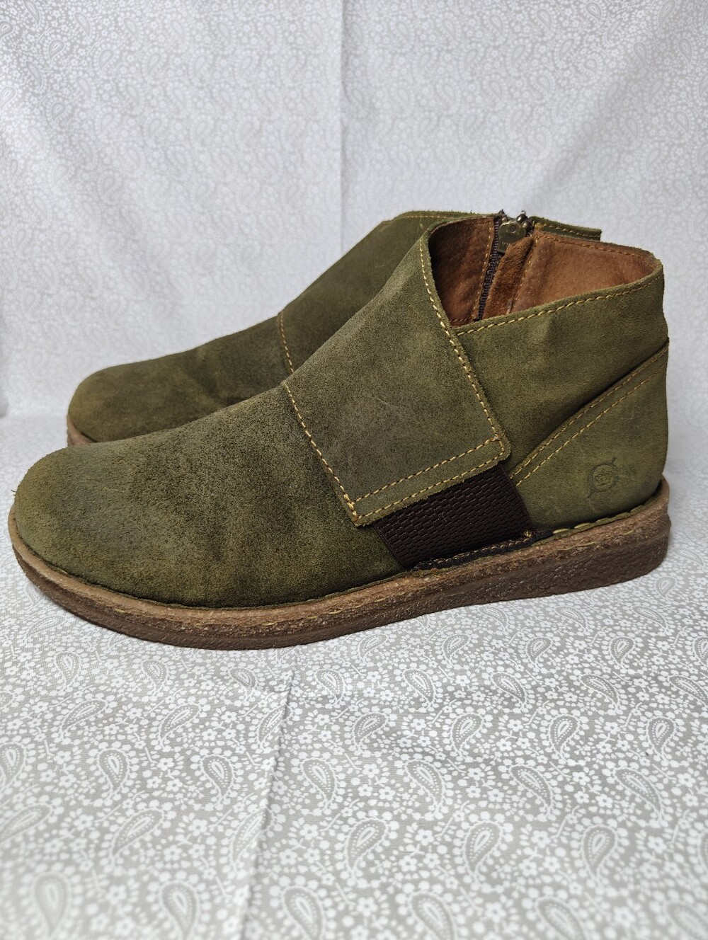 BORN Women's Tora Ankle Olive Green Leather Distressed Casual Boots Size 8.5